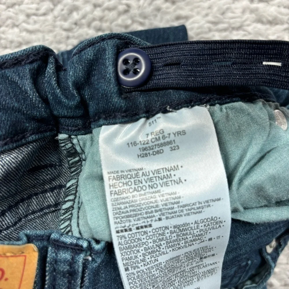 Levi's Jeans Boys 7 Slim 511 Straight Dark Wash Casual Adjustable Waist Denim